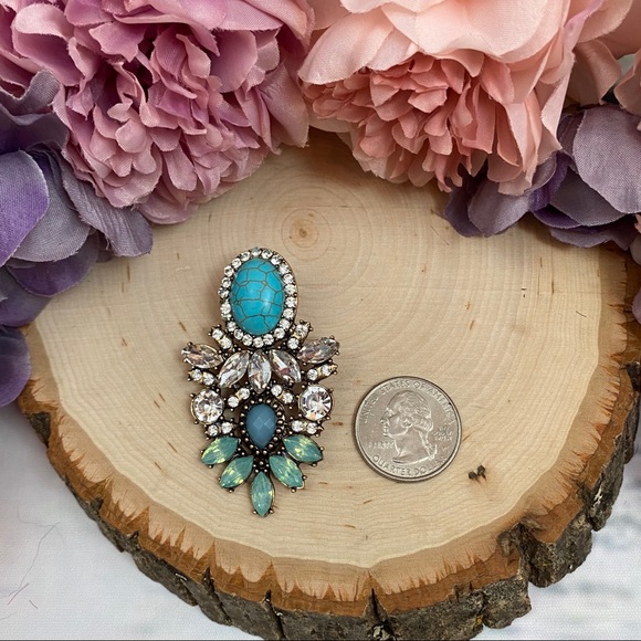 Vintage Turquoise and Crystal Statement Earrings - Picture 7 of 10